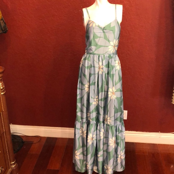 ModCloth Tiered Maxi Dress Green/Blue/white S - Picture 2 of 8